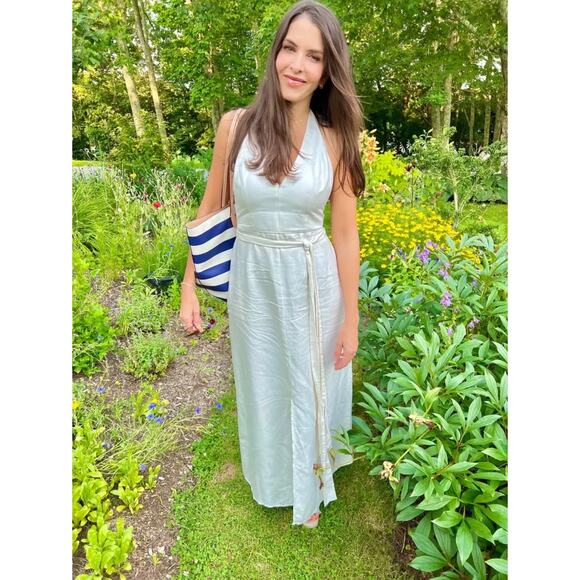 Saunders Collective Halter Dress White Linen Open Back Self Tie Sleeveless Sz‎ 0 - Picture 4 of 16